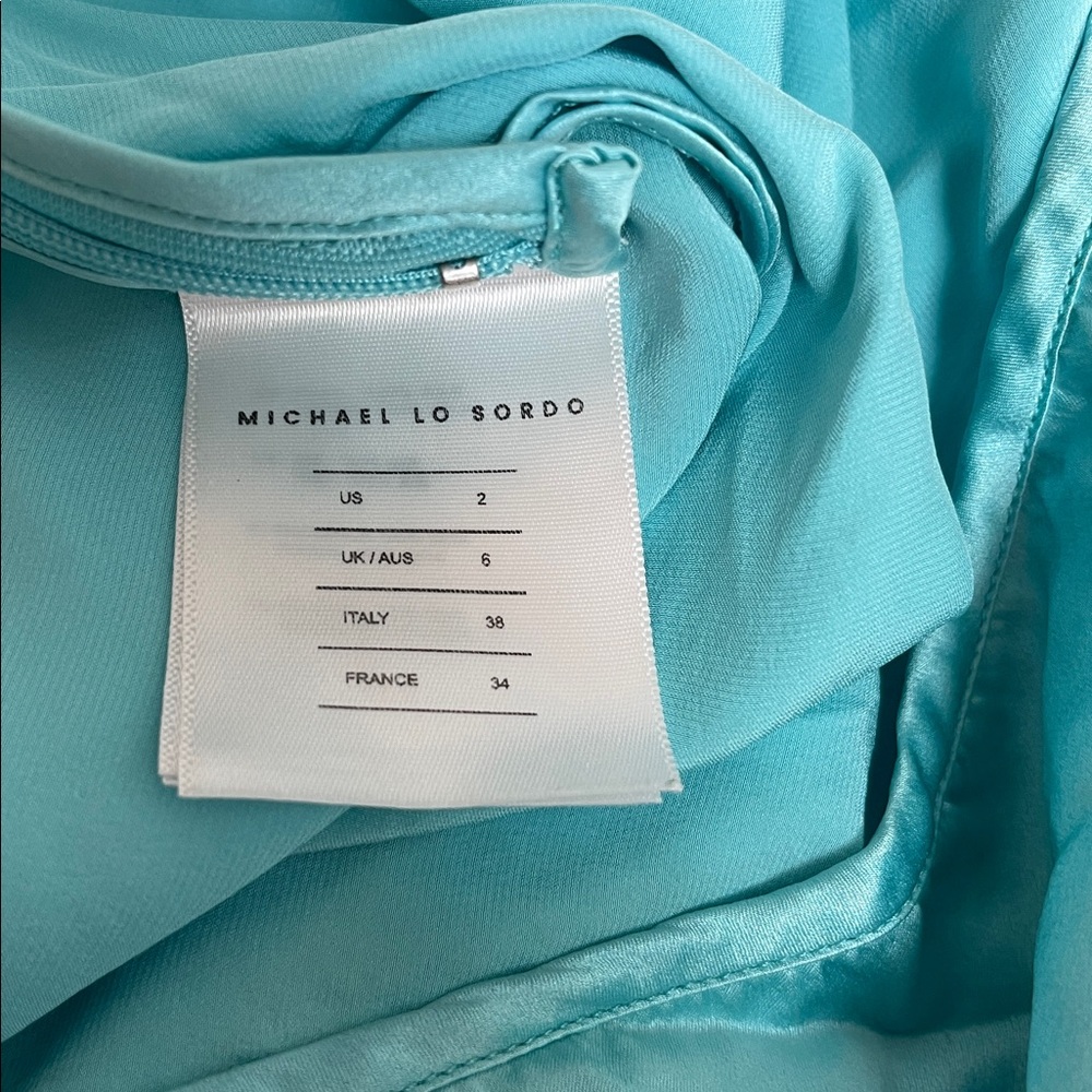 MICHAEL LO SORDO Iced Bias Draped Asymmetric Silk Maxi Dress in Blue Size 2 - Picture 10 of 11